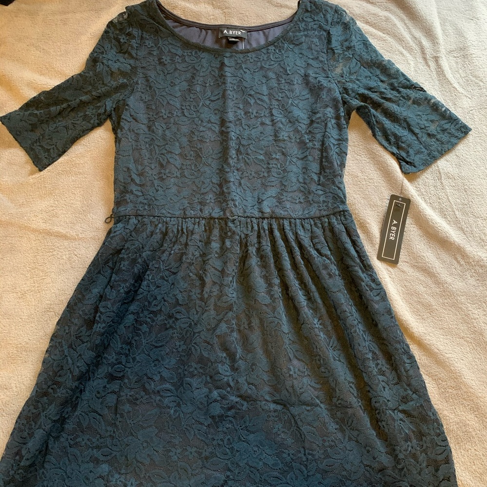 Dark Teal, Lace Floral Dress